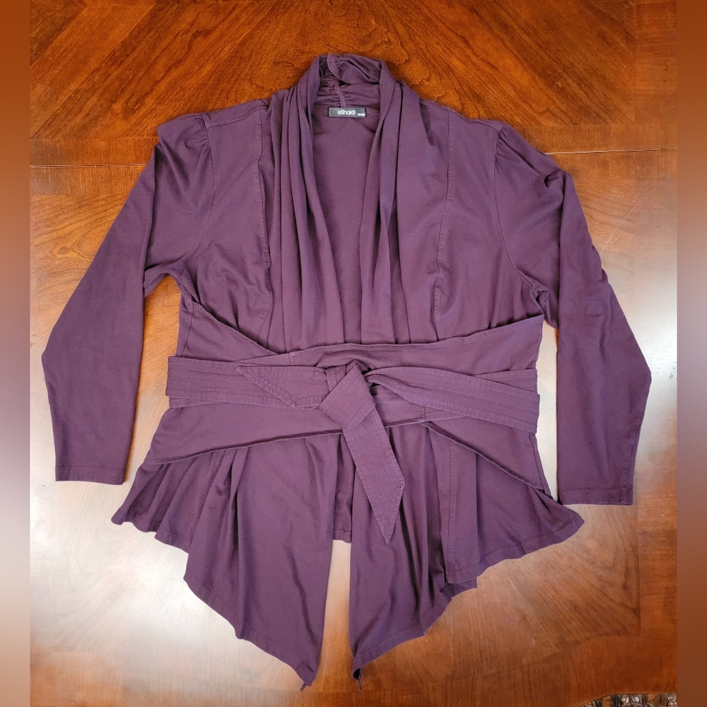 3X 24W Eshakti Plum Purple Waterfall Front  Obi Tie Jacket